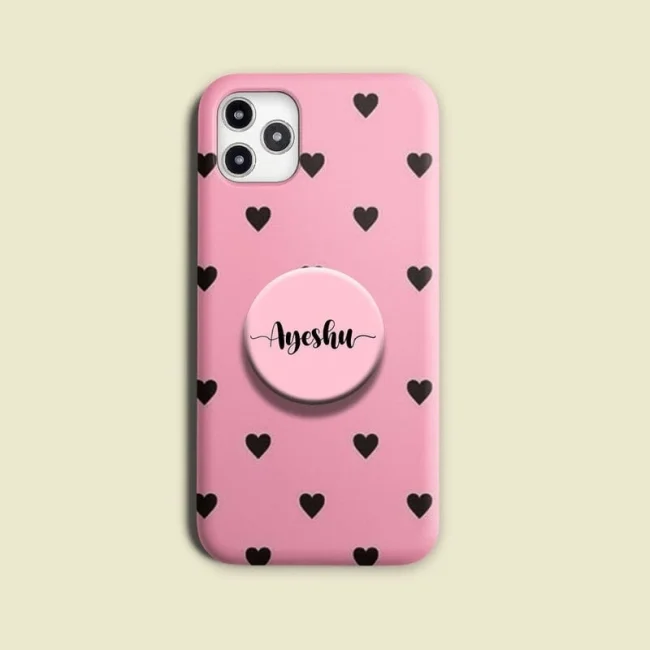 Heart Pattern Printed Phone Case Cover With Holder