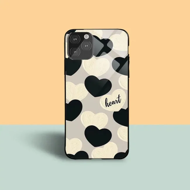 Black And White Heart printed glass case