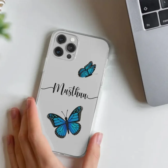 Butterflies transparent silicone case with name