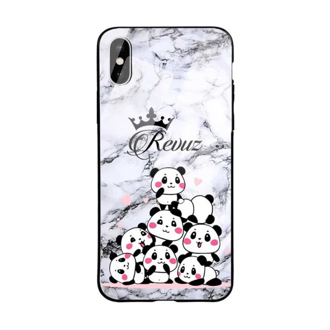 Glossy Protective Case With White Marble Pandas Name