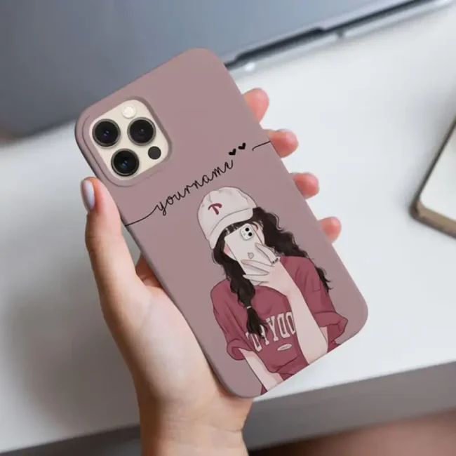 Pink Selfie Girl Illustration Name Cover